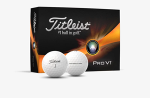 Bild på ett paket med golfbollar av märket Titleist Pro v1